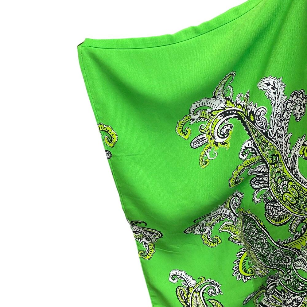 Susan Graver Liquid Knit Tunic Womens M Lime Green Paisley Kaftan Top - Picture 5 of 8